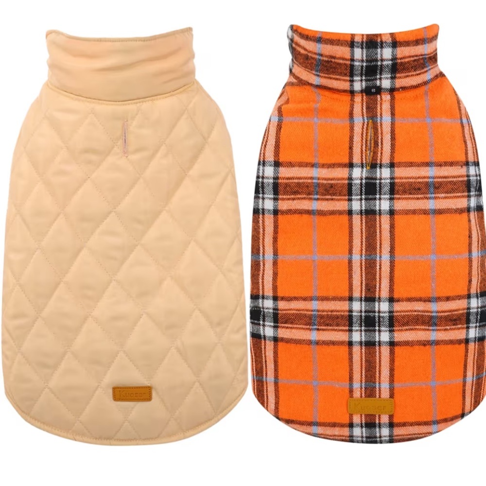 Reversible Orange Plaid and Cream Quilted pet jacket